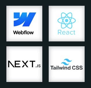 Webflow, React, Next.js, and Tailwind logos